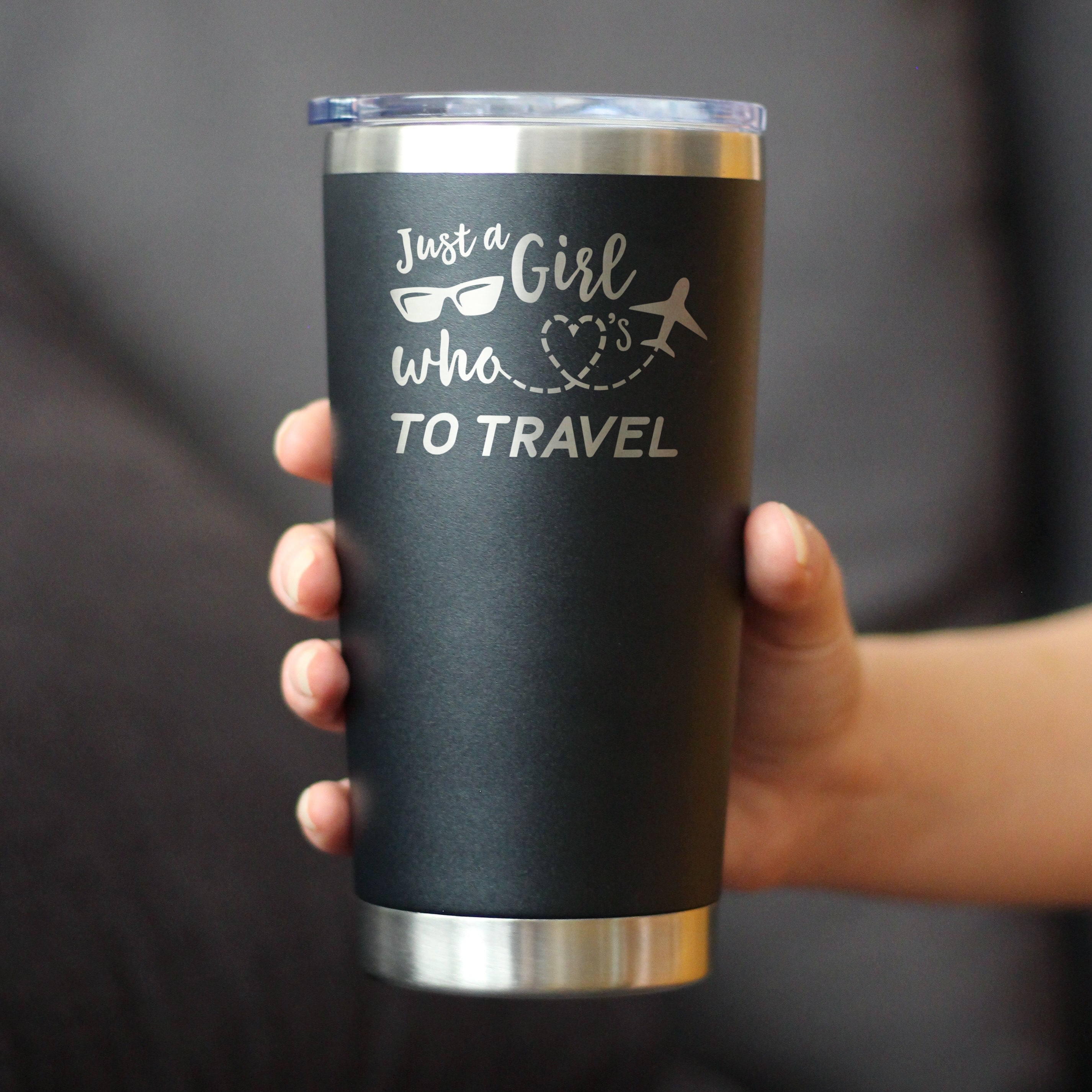 Girl Who Loves Travel - Insulated Coffee Tumbler Cup with Sliding Lid - Stainless Steel Insulated Mug - Gifts for Travelers Women